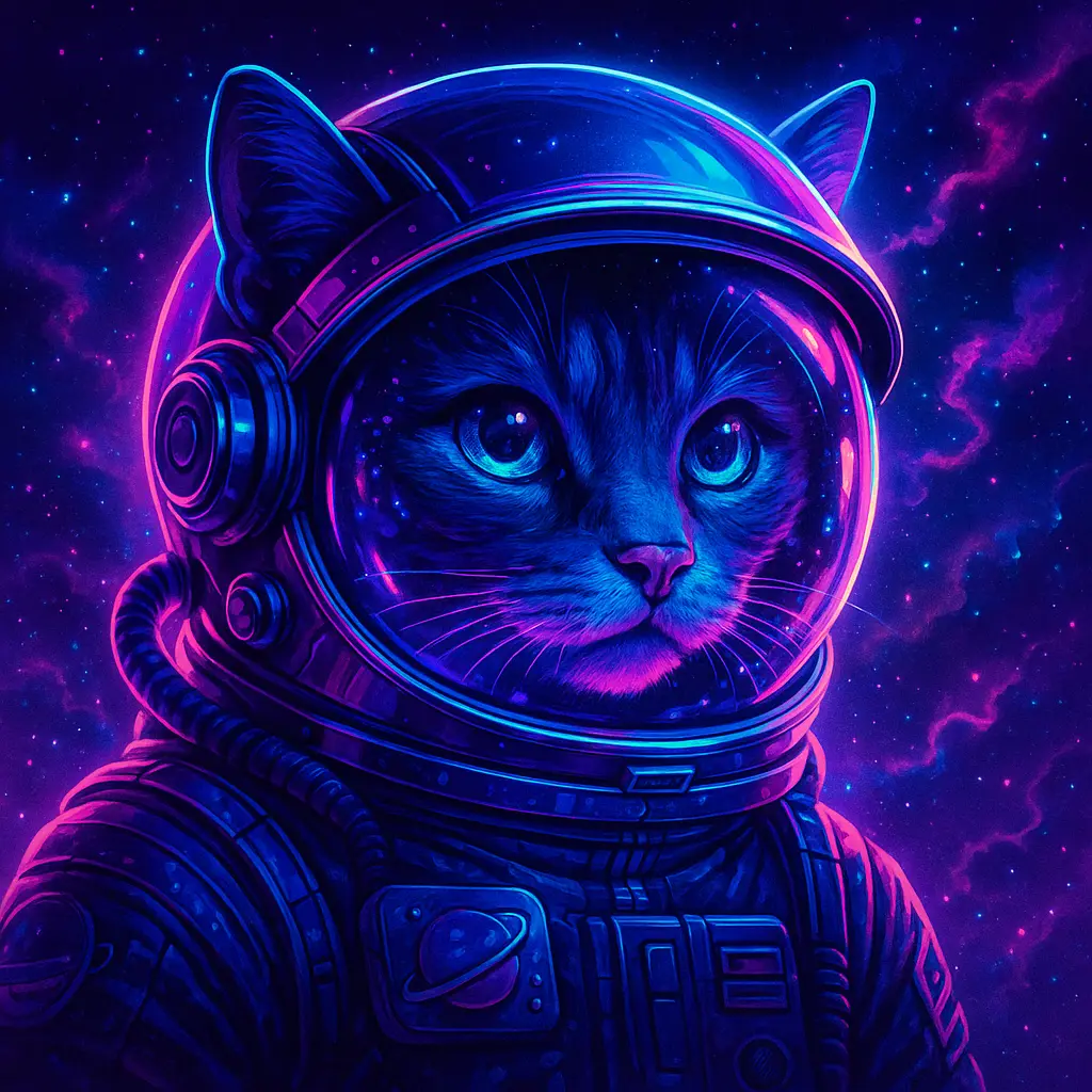 Кот-космонавт в неоне
